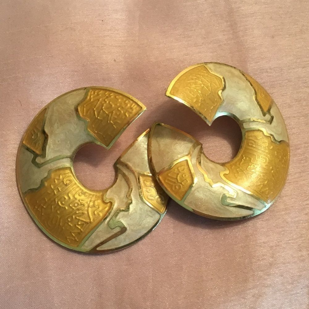 Gold & White Enameled Goldtone Earrings